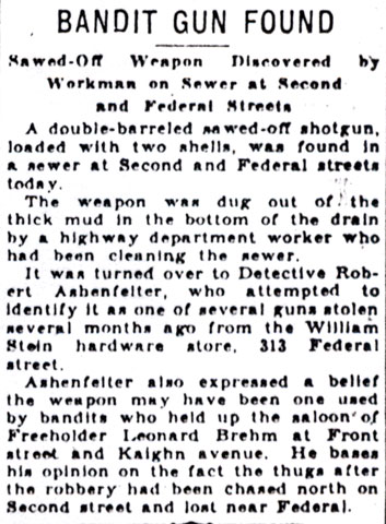 Camden Courier-Post article on bandit gun found, December 1, 1930