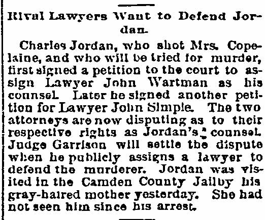 Philadelphia Inquirer, July 29, 1893 — Rival Lawyers Want to Defend Jordan