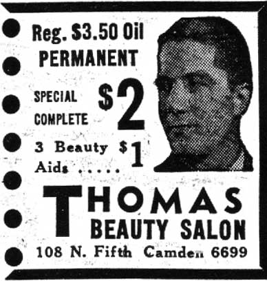 Thomas Beauty Salon advertisement, January 8, 1938
