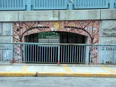 5th Street pedestrian tunnel under the Ben Franklin Bridge, looking south, July 5, 2004