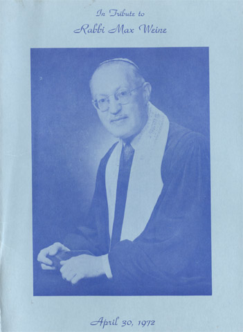 A Tribute to Rabbi Max Weine dinner program cover, April 30 1972, page 1