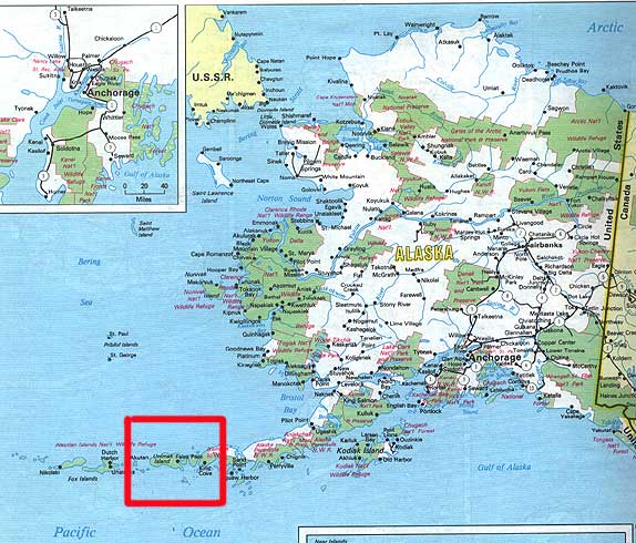 Map showing Unimak Island location in Alaska