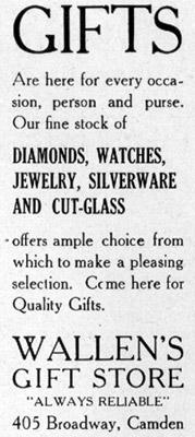 Wallen's Gift Store advertisement, 1915