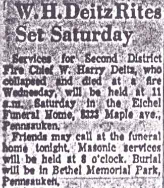 Newspaper clipping: W.H. Deitz Rites Set Saturday