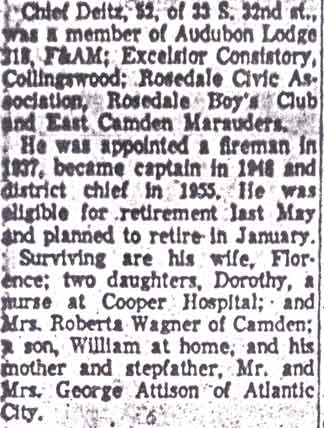 Newspaper clipping: continuation of W.H. Deitz obituary