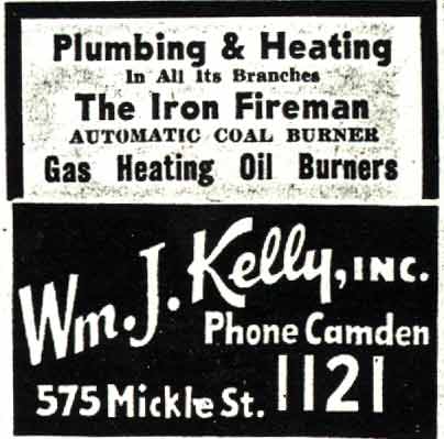 Camden Courier-Post, January 8, 1938 — advertisement for William J. Kelly plumbing contractor