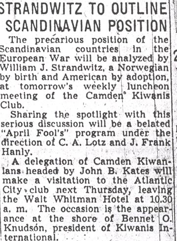 Strandwitz to Outline Scandinavian Position — Camden Courier-Post, April 4, 1940