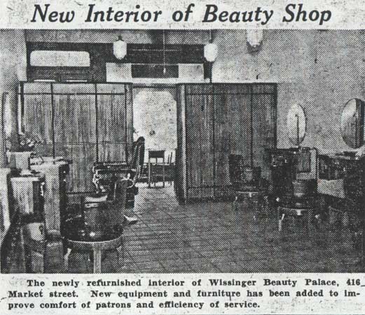 New interior of Wissinger Beauty Palace, 416 Market Street, Camden, Camden Courier-Post, January 20, 1938