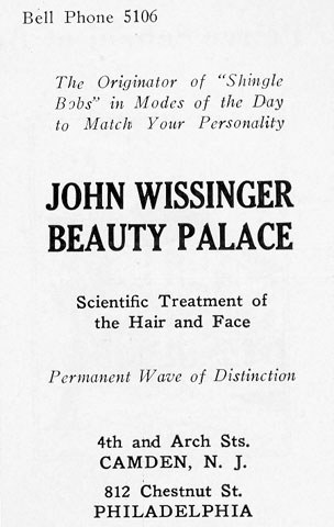 Wissinger's beauty salon advertisement in the Camden High School Purple and Gold yearbook, 1932