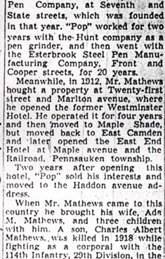 Second column of Charles E.A. Mathews obituary