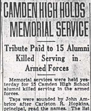 Camden High School World War II Memorial, Camden Courier-Post, May 1944
