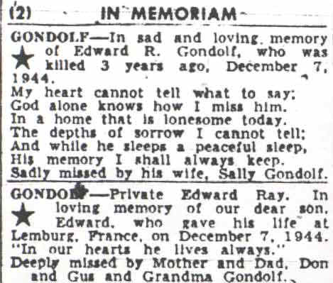 In Memoriam for Edward R. Gondolf — Camden Courier-Post, December 7, 1947