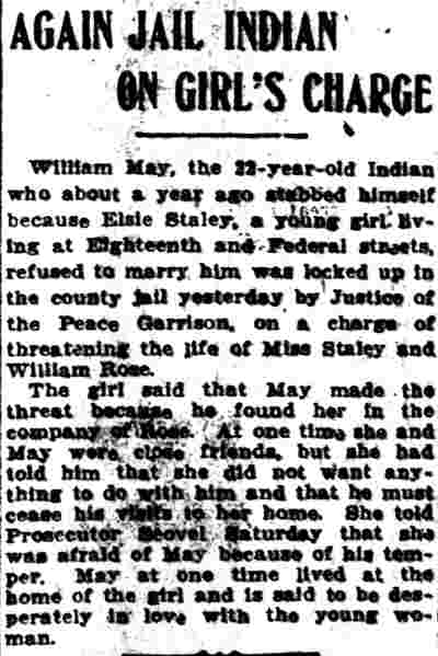 Camden Post-Telegram, July 3, 1911 — Again Jail Indian on Girl's Charge