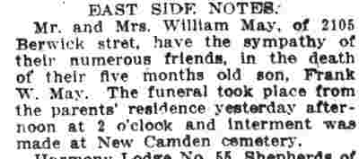 Camden Post-Telegram, July 15, 1914 — East Side Notes: death of Frank W. May