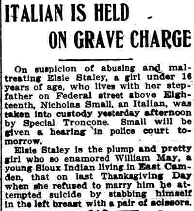Camden Post-Telegram, October 27, 1911 — Italian Is Held on Grave Charge