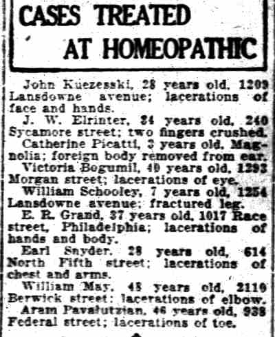 Camden Daily Courier, October 28, 1922 — Cases Treated at Homeopathic
