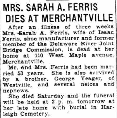 Camden Courier-Post, October 16, 1933 — Isaac Ferris Jr.