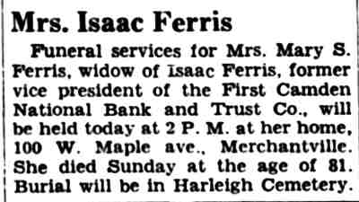 Philadelphia Inquirer, February 11, 1942 — Mary Haun Ferris obituary