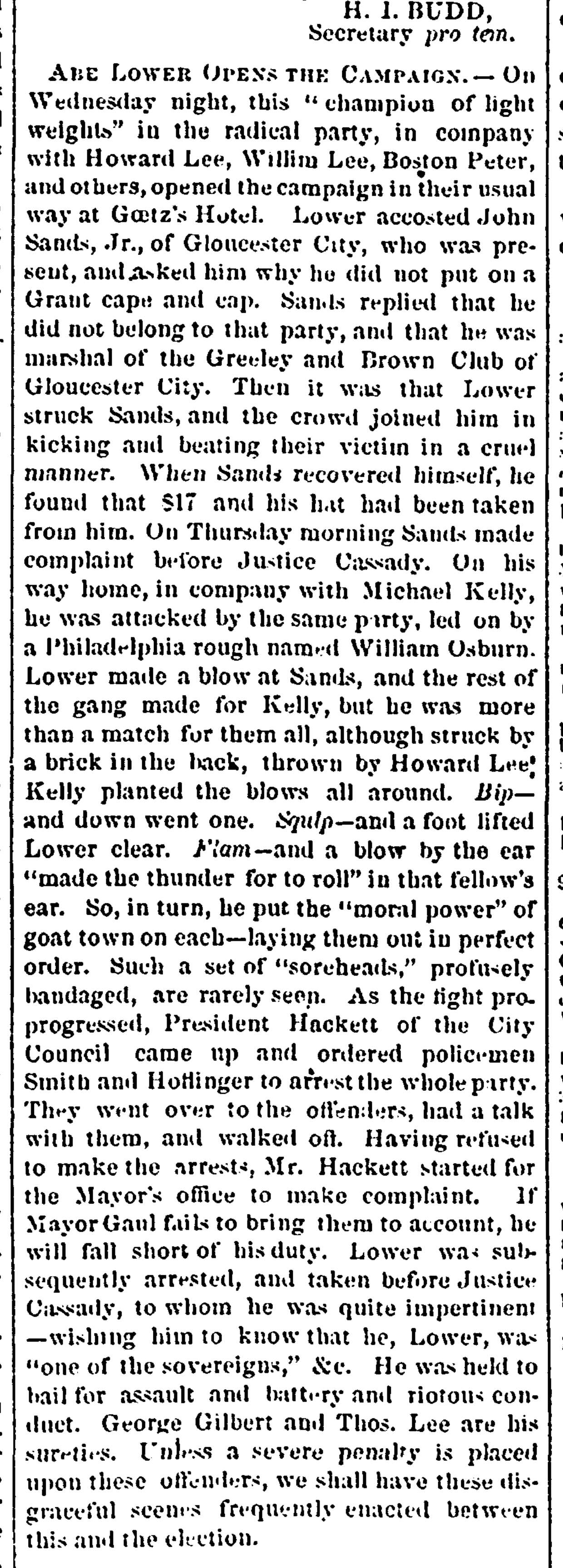 Camden Democrat, September 28, 1872 — Abe Lower Opens the Campaign