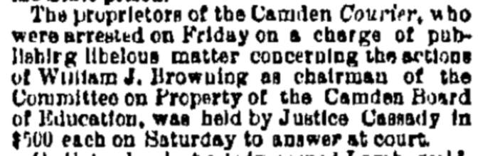 Philadelphia Inquirer March 12 1883 — Camden Board of Education