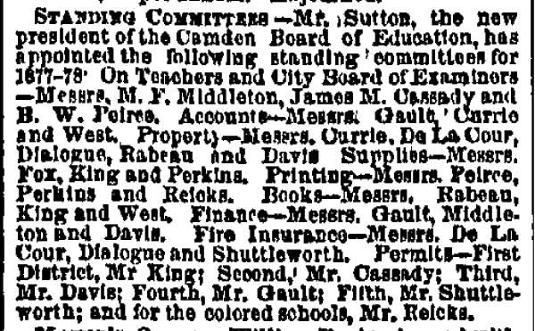Philadelphia Inquirer, April 4, 1877 — B. Frank Sutton, James M. Cassady, John Dialogue, Andrew Rabeau, Melbourne F. Middleton Sr., John Sands