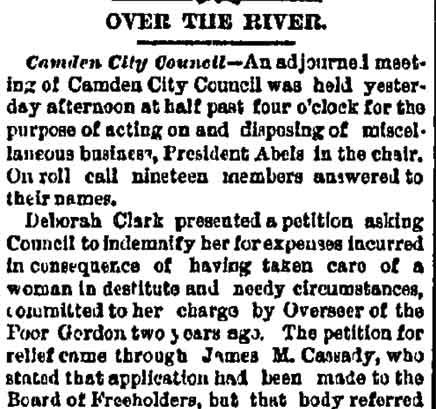 Philadelphia Inquirer, April 9, 1880 — William Abels, James M. Cassady, Frank F. Michellon, George M. Thrasher, Elmer Barr, H.H. Franks, Lewis Hendrickson, T.F. Muckleson, John W. Streeper, William Fosman, Thomas Bunting