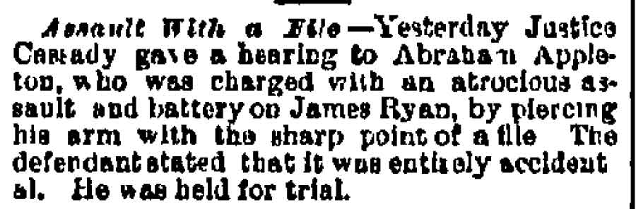 Philadelphia Inquirer, April 9, 1880 — James Ryan, Abraham Apleton