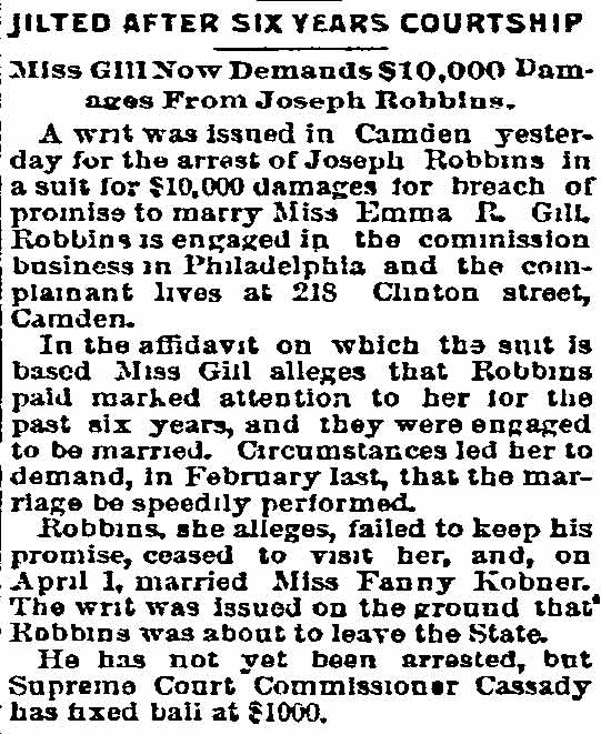 Philadelphia Inquirer, May 19, 1893 — James M. Cassady, Joseph Robbins, Emma Gill, Clinton Street, Fanny Kobner