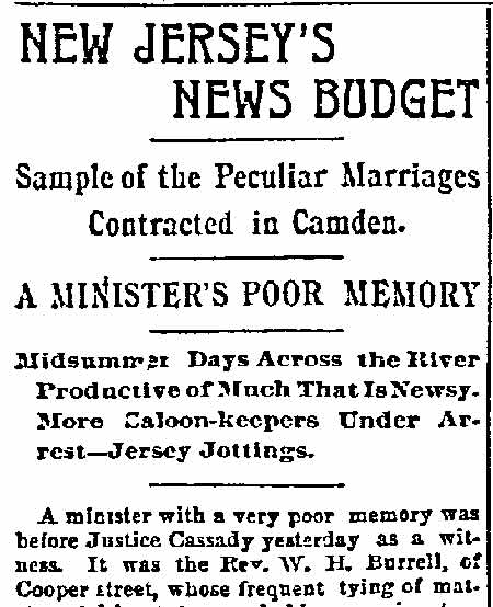 Philadelphia Inquirer, July 15, 1891 — James M. Cassady, Rev. W.H. Burrell, Cooper Street, Thaddeus P. Varney, Alice Clayton