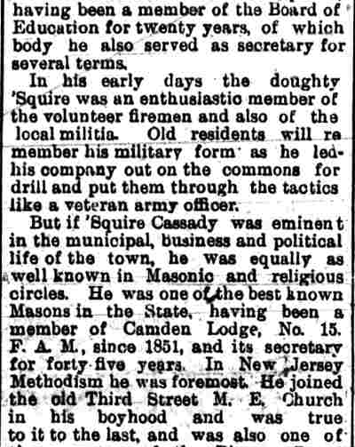 Camden Post, August 9, 1897 — 'Squire Cassady Dead, continued