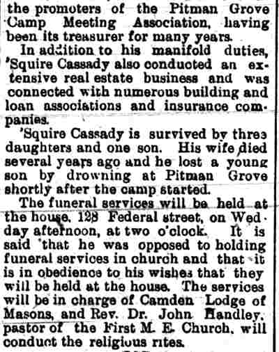 Camden Post, August 9, 1897 — 'Squire Cassady Dead, concluded