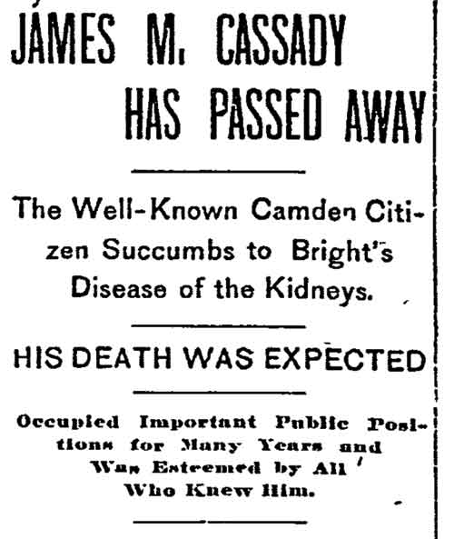 Philadelphia Inquirer, August 9, 1897 — James M. Cassady Has Passed Away
