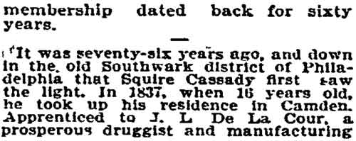 Philadelphia Inquirer, August 9, 1897 — James M. Cassady Has Passed Away, continued