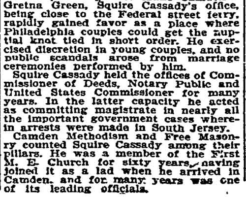 Philadelphia Inquirer, August 9, 1897 — James M. Cassady Has Passed Away, concluded