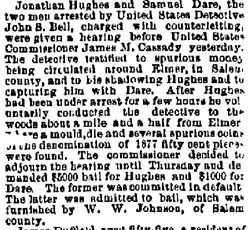 Philadelphia Inquirer, August 11, 1885 — Jonathan Hughes, Samuel Dare, John S. Bell, James M. Cassady