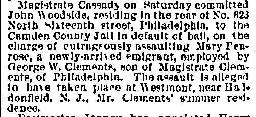 Philadelphia Inquirer, November 22, 1886 — Mary Penrose, James M. Cassady