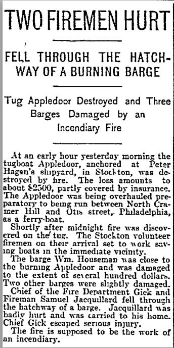 Philadelphia Inquirer, February 21, 1898 — Two Firemen Hurt