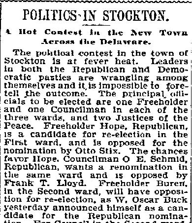 Philadelphia Inquirer, March 17, 1895 — Politics in Stockton, part 1