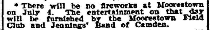 Camden Post-Telegram, June 18, 1910 — Jennings' Band at Moorestown