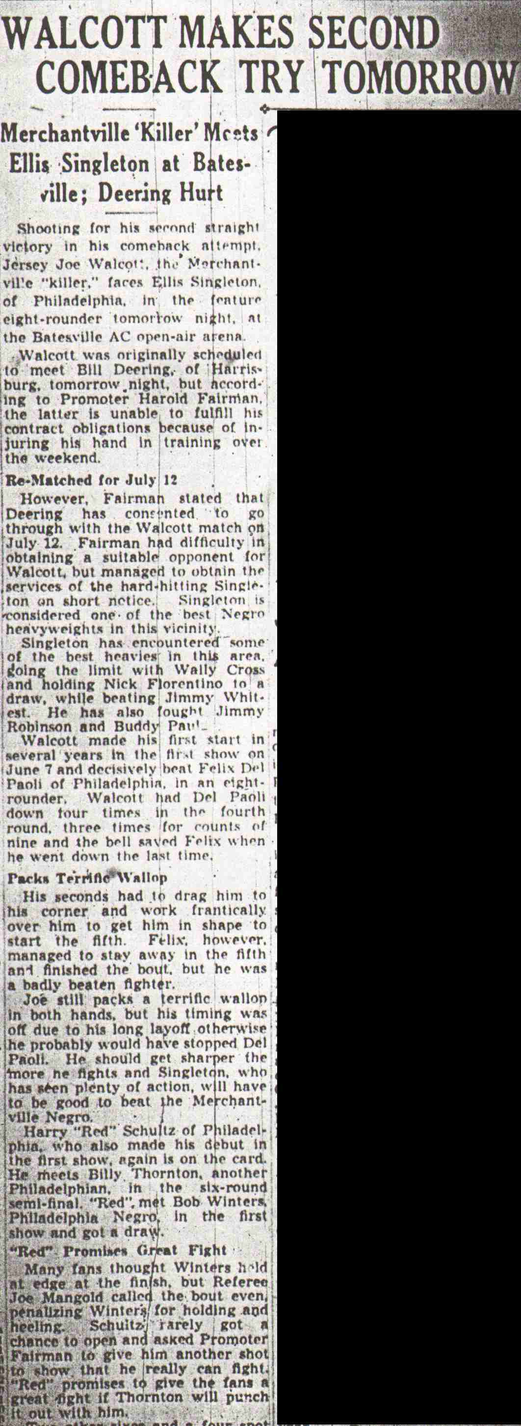 Jersey Joe Walcott, June 27, 1944