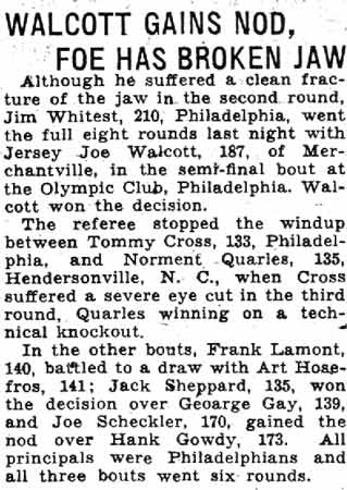 Jersey Joe Walcott, January 21, 1938