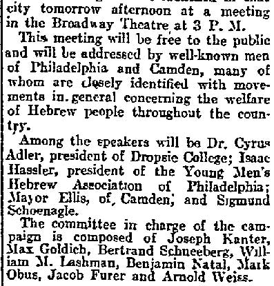 Camden Hebrews Desire Building, Philadelphia Inquirer, January 24, 1914 (continued)