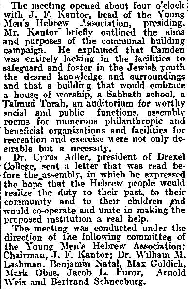 Jewish Communal Project Launched, Philadelphia Inquirer, January 26, 1914 (continued)