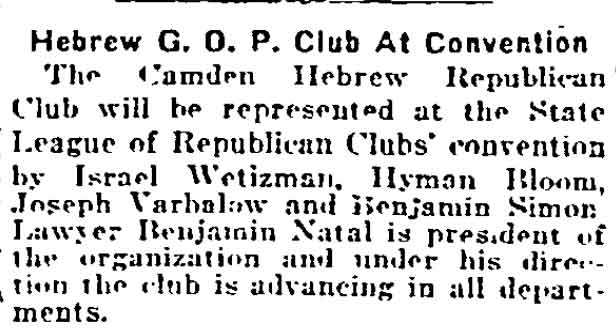 Philadelphia Inquirer, June 14, 1919 — Israel Weitzman, Hyman Bloom, Joseph Varbalow, Benjamin Simon, Benjamin Natal