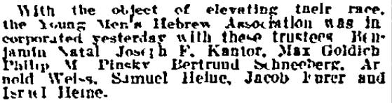 Philadelphia Inquirer, August 2, 1912 — Young Men's Hebrew Association Incorporated