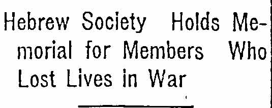 Philadelphia Inquirer, November 13, 1922 — Hebrew Society Holds Memorial for Members Who Lost Lives in War, headline
