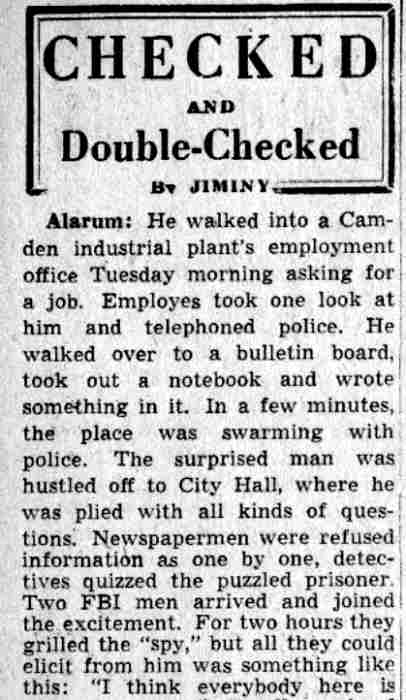 Checked and Double Checked column by Jiminy, Camden Courier-Post July 26, 1941, page 1