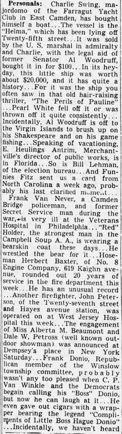Checked and Double Checked column by Jiminy, Camden Courier-Post February 4, 1939, page 6