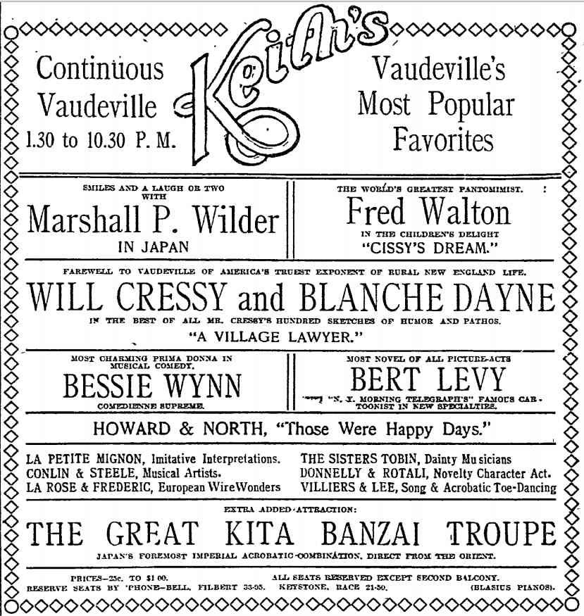 Philadelphia Inquirer January 29, 1907 — Keith's vaudeville advertisement listing Conlin and Steele