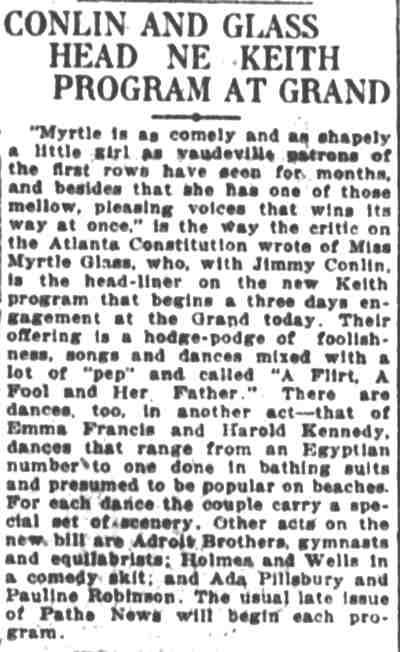 Montgomery Advertiser September 27, 1917 — Conlin and Glass Head New Keith Program at Grand